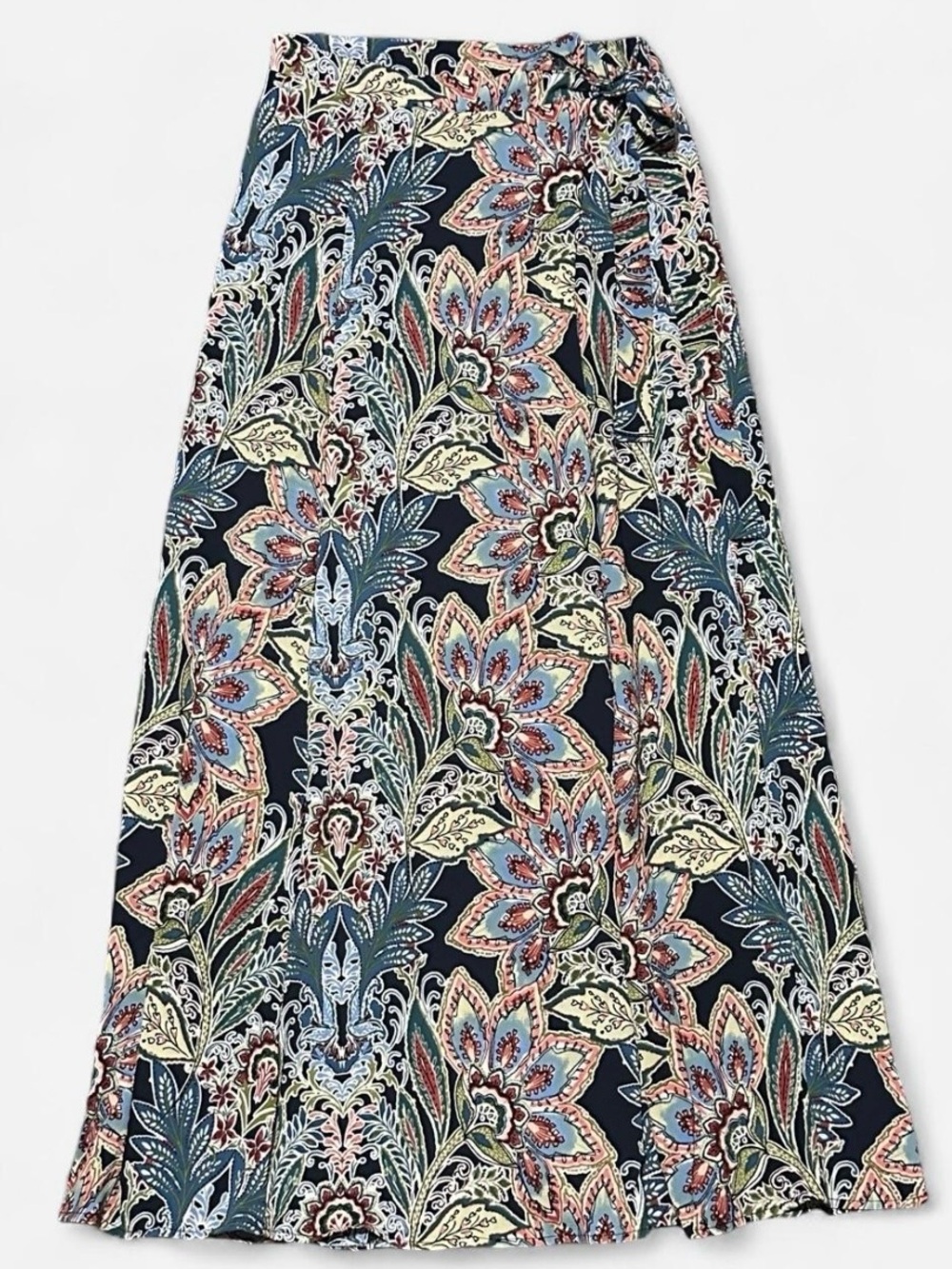 Bobeau Floral Print Wrap Maxi Skirt - Navy Blue